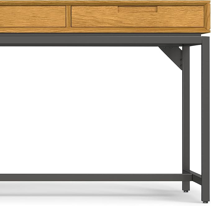 SIMPLIHOME Banting Desk - 72-Inch Wide Solid Oak Veneer and Metal Writing Desk in Oak, Modern Industrial Home Office Computer Table for Study with 2 Drawers and Flip-Down Keyboard Tray