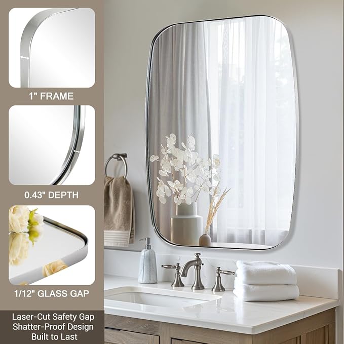 ANDY STAR Chrome Bathroom Mirror, 24x40 Inch Polished Chrome Oval Mirror for Bathroom with Stainless Steel Metal Frame, Oblong Mirror for Bathroom, Living Room, Entryway