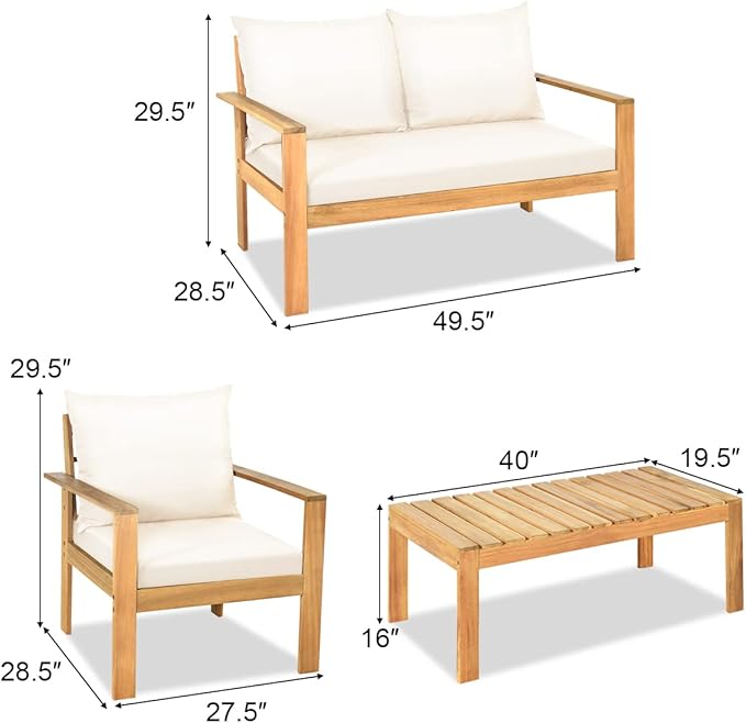COSTWAY 8 Pieces Outdoor Acacia Wood Sofa Set, Outdoor Conversation Sofa Set with Table & Cushions Porch Chairs for Garden, Patio, Deck