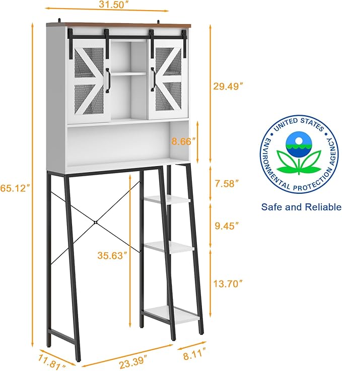 Vabches Over The Toilet Storage Cabinet, Farmhouse Storage Cabinet Over Toilet with Sliding Barn Door,Home Space-Saving Toilet Rack, for Bathroom, Restroom, Laundry
