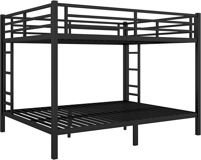 Bellemave Queen Over Queen Bunk Bed for Adults, Queen Size Bunk Beds Frame with 2 Side Ladder and Full Length Guardrail, Easy Assemble Bunkbeds, Noise Reduced, Mattress Not Included, Black