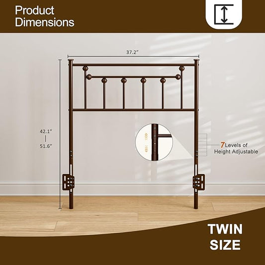 Metal Twin Size Headboard, Victorian Farmhouse Style Twin/Twin XL Headboard, Easy Assembly, Steel Headboard Only for Bedroom - Brown