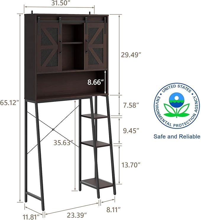 Over The Toilet Storage Cabinet, Farmhouse Storage Cabinet Over Toilet with Sliding Barn Door,Home Space-Saving Toilet Rack, for Bathroom, Restroom, Laundry(Espresso)