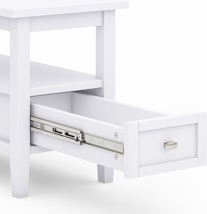 SIMPLIHOME Warm Shaker SOLID WOOD 14 inch Wide Rectangle Transitional Narrow Side Table in White for the Living Room and Bedroom