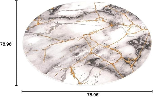 SAFAVIEH Craft Collection Area Rug - 6'7" Round, Grey & Gold, Modern Abstract Design, Non-Shedding & Easy Care, Ideal for High Traffic Areas in Living Room, Bedroom (CFT877F)