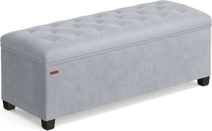 SONGMICS Velvet Storage Ottoman Bench, Foot Rest with Legs, 15.7 x 43 x 15.7 Inches, End of Bed Bench, Storage Chest, Load up to 660 lb, for Living Room, Bedroom, Entryway, Dove Gray ULSF089G02