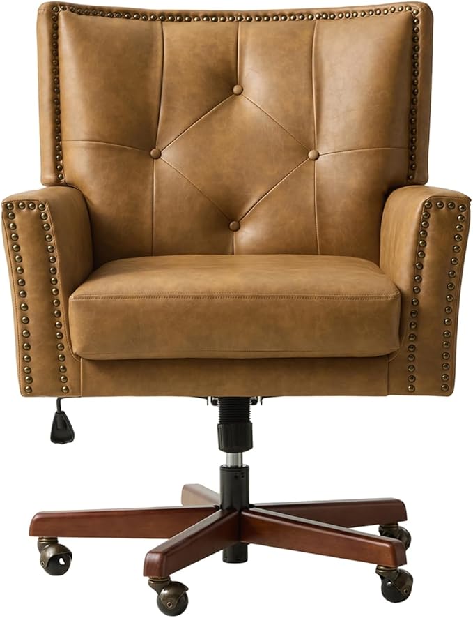 HULALA HOME Modern Home Office Chair with Tilt Lock & Metal Base, Desk Chair with 360° Swivel & Tilt Function, Height Adjustable, Wide Seat Computer Task Chair with Wheels & Padded Cushion, Camel