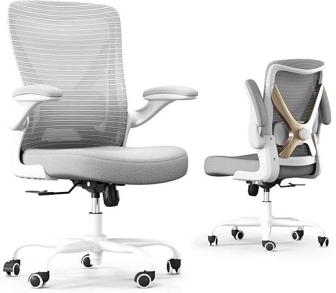 Ergonomic Office Chair with Lumbar Support - Adjustable Computer Desk Chairs for Home Office, Gaming, and Work - Comfortable and Supportive Desk Chairs for Adults(Grey Gold)