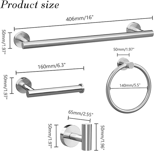 5-Pieces Brushed Nickel Bathroom Accessories Set, Stainless Steel Bathroom Hardware Set, Bath Towel Bar Set, Towel Racks for Bathroom Wall Mounted.