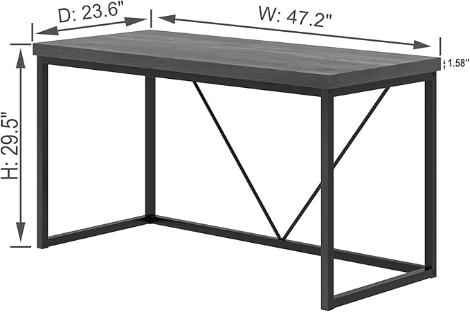EXCEFUR Modern Computer Desk, Small Home Office Desk, Wood and Metal Writing Study Table Workstation for Bedroom Living Room, Rustic Grey, 47 inch