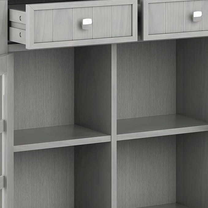 SIMPLIHOME Acadian SOLID WOOD 36 Inch Wide Rustic Entryway Hallway Storage Cabinet in Fog Grey, For the Living Room, Entryway and Family Room