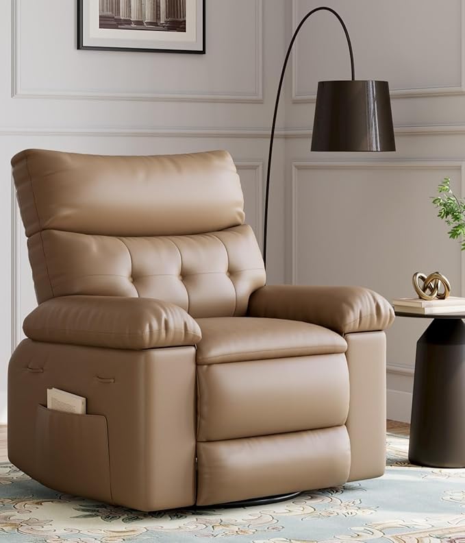GarveeHome Recliner Chairs, Classic Manual Leather Recliner, Home Theater Seating with Lumbar & Arms Support for Living Room, Bedroom and Nursery - Coffee (Tan, Oversized)