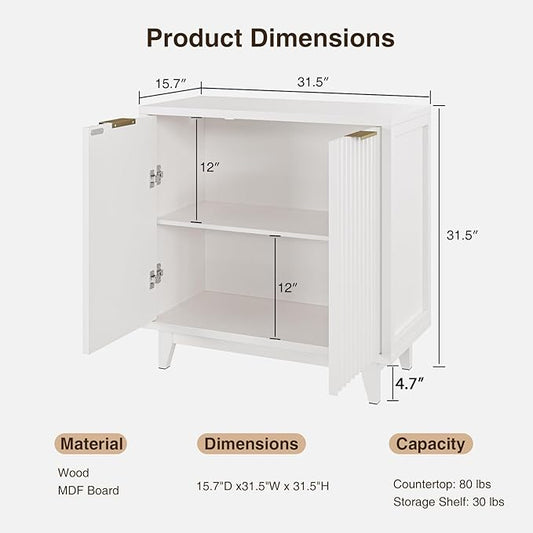 Fluted Cabinet with Storage, 2 Doors Sideboard Buffet, Mid Century Modern Accent Cabinet with Adjustable Shelves, Multifunctional Console Table with Storage for Living Room, Kitchen, Entryway