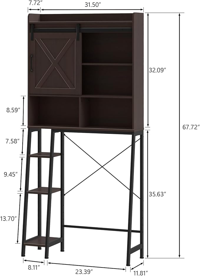 Over The Toilet Storage Cabinet, Farmhouse Storage Cabinet Over Toilet with Sliding Door & Toilet Paper Holder Stand,Home Space-Saving Toilet Rack, for Bathroom, Restroom, Laundry.Espresso