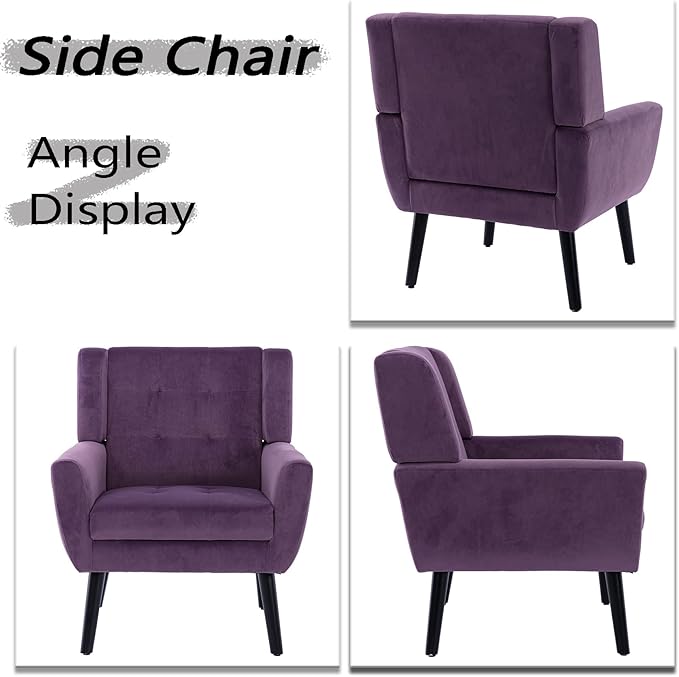 Dolonm Midcentury Modern Velvet Accent Chair with Arms, Upholstered Reading Side Chair Tufted Back Decorative Wingback Chair for Living Room Bedroom (Lavender Purple)
