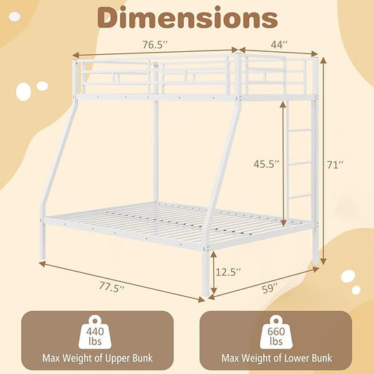 Giantex Metal Bunk Beds Twin Over Full Size, Heavy Duty Loft Bunk Bed with Ladder & Guardrail, Space Saving Bunk Bed for Dorm Apartment, Teens & Adults, Noise-Free, No Box Spring Needed, White