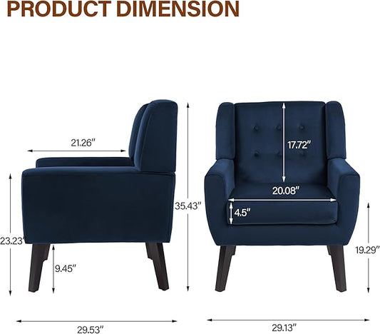 Lumibee Accent Chair, Modern Velevet Armchair for Living Room, Comfy Upholstered Arm Chair Tufted for Indoor Bedroom Office Room (Royal Blue Velvet)
