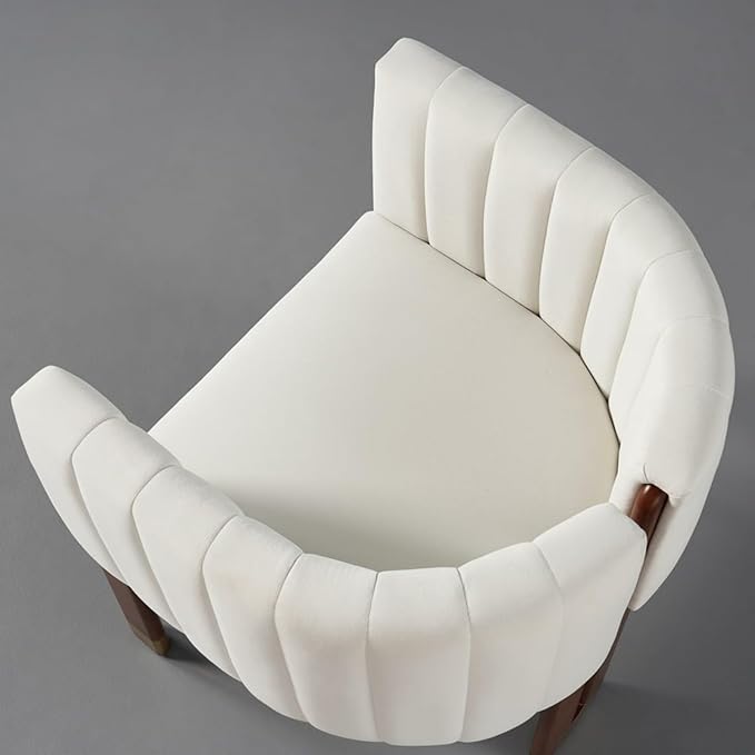 Velvet Fluted Accent Chair for Living Room with Wood Frame, High Resilience Foam, Elegant Modern Armchair (Beige)