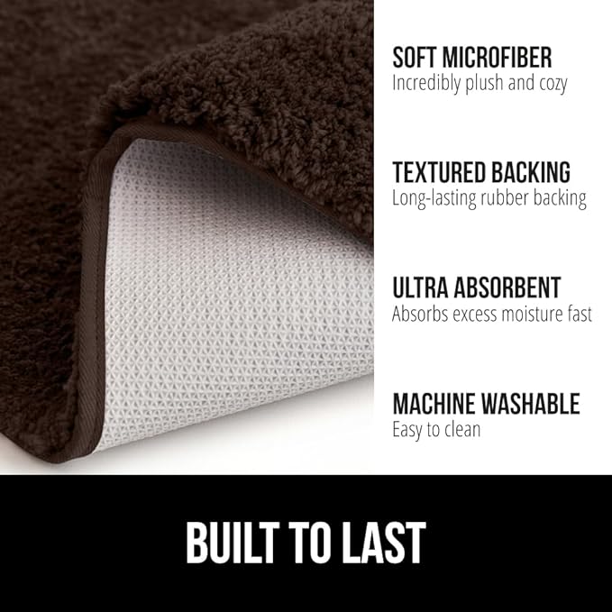 GORILLA GRIP Bathroom Rugs, 60x24, Ultra Soft Absorbent Mat, Thick Plush Bath Rug, Machine Washable, Microfiber Quick Dry, Mats for Shower, Bathtub and Floor, Home Decor Accessories, Brown