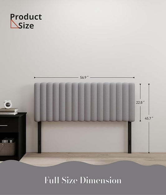 Full Size Upholstered Headboard Only, Channel Tufted Headboard with Wood Legs for Bedroom, Adjustable Height, Easy Assembly, No Box Spring Needed, Grey