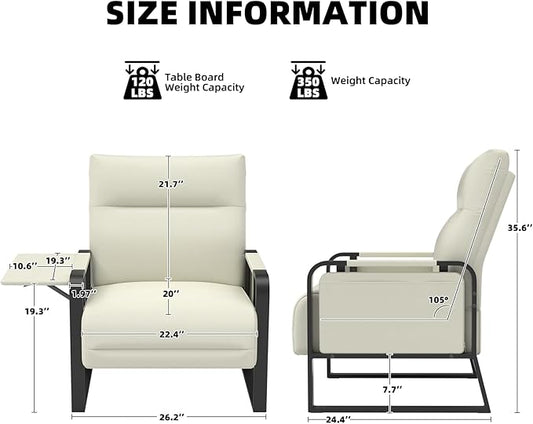 Upholstered Accent Chairs Set of 2, Modern Faux Leather Sofa Chairs with Foldable Side Tray Table & Storage Pocket, Small Accent Sofas for Living Room, Bedroom, Beige