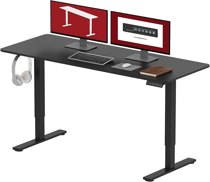SANODESK Electric Standing Desk 55x24 Inch Height Adjustable Stand Up Desk Home Office Computer Workstation Sit Stand Home Office Desk with Splice Board (Black Frame + Black Top)