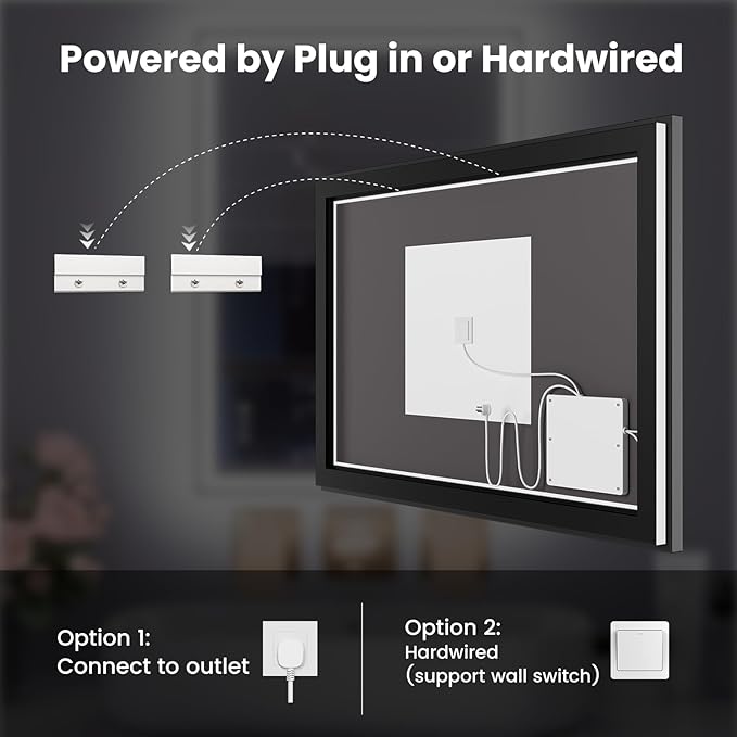 WTTY 24"X32" LED Bathroom Mirror with Black Frame, Bathroom Vanity Mirror with Lights for Wall, Front Light and Backlit, Anti-Fog, Dimmable, 3 Colors, Shatterproof, Memory, Horizontal/Vertical