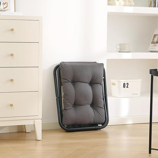 LITA Folding Footrest Stool, Portable Ottoman Foot Rest, Upholstered Small Foldable Ottoman with Detachable Thick Cotton Cushion Padded Sofa Stool for Living Room, Bedroom, Dark Grey Set