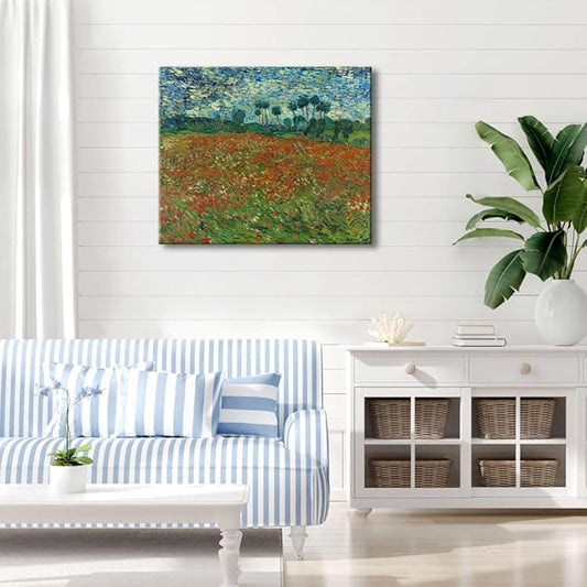 Wieco Art Large Poppy Field June 1890 Canvas Print of Vincent Van Gogh Wall Art Paintings Reproduction Field Pictures Artwork for Wall Decor and Home Decorations