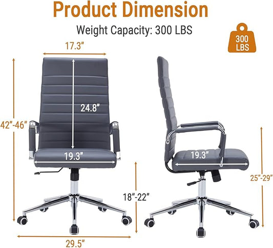 Sidanli Executive Desk Chair, Ergonomic PU Leather Gaming Chair with Adjustable Lumbar Support and Rolling Wheels for Home Office Conference Room, High Back, Gray