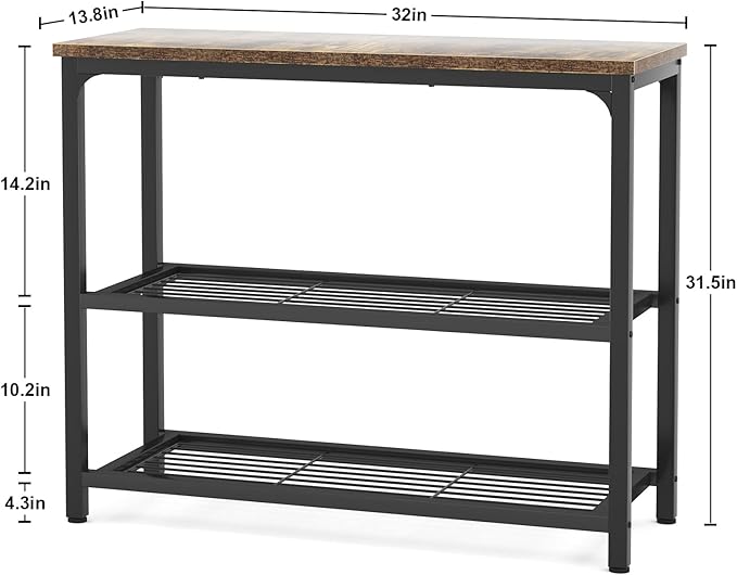 Ecoprsio Small Console Table, Sofa Table with Double Mesh Shelves, Industrial Entryway Table for Entryway, Hallway, Foyer, Front Hall, Sofa Couch, Living Room, Bar, Kitchen, 32 Inch, Rustic