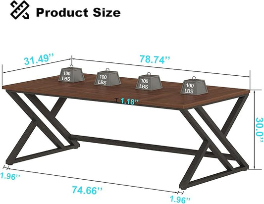 LVB Walnut Large Office Desk, Modern Long Wood Metal Computer Desk, Industrial Rustic Double Workstation Desk for Two People, Vintage PC Executive Work Study Writing Computer Table for Home, 78.7 in