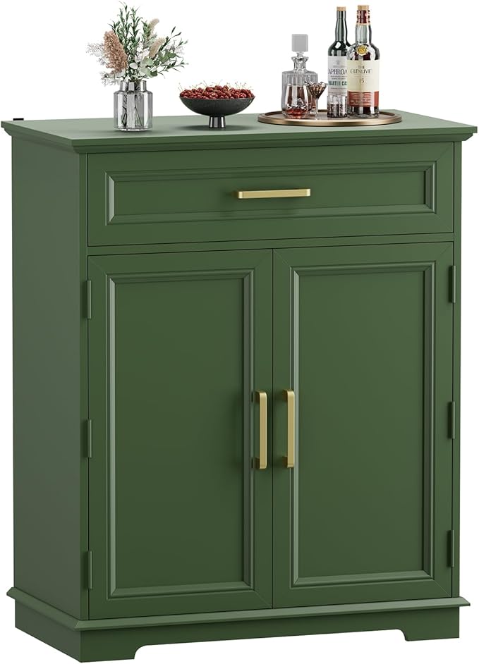 Kitchen Storage, Modern Floor-Standing Sideboard, Freestanding Cabinet Suitable for Living Room or Hallway, Green