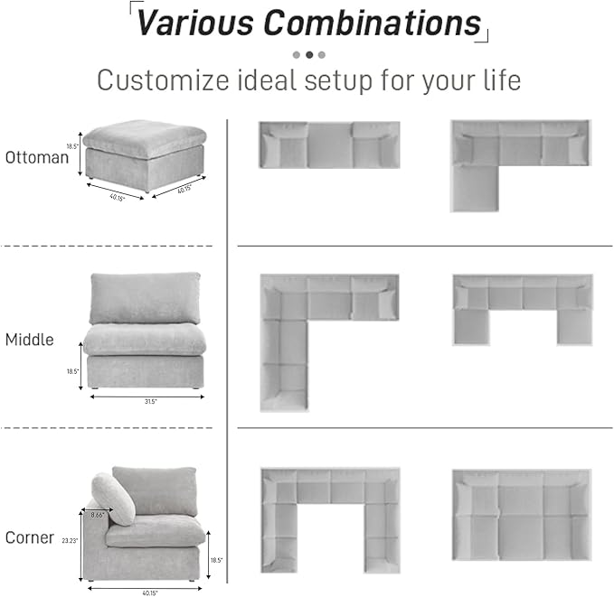 Cloud Couch Modular Sectional Sofa with Storage Ottoman,L Shaped Couch for Living Room,120.45inch Down Filled 4 Seater Convertible Sectional Sofas,Covers Washable&Replaceable (Grey)