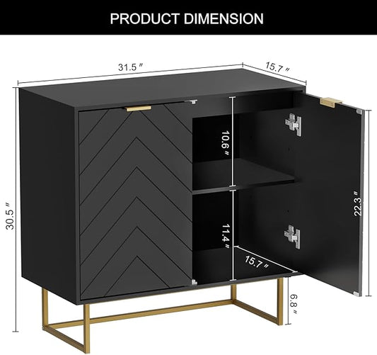 Scurrty Sideboard Buffet, Buffet Cabinet with Storage Set of 2, Sideboard Storage with Adjustable Shelf, Accient Cabinet for Living Room, Kitchen, Black