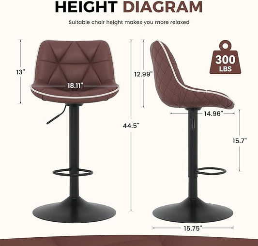 Nalupatio Bar Stools Set of 4, Adjustable Swivel Counter Height Bar Stools with Back, Armless Modern Barstools for Kitchen Island & Home Bar, Upholstered Seat,(Brown)