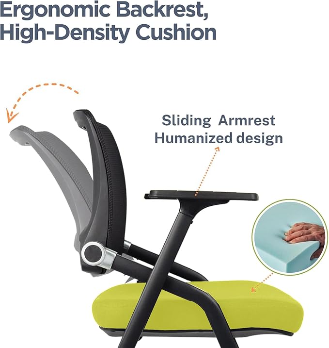 10 Pack Foldable Office Chairs with Wheels, Mesh Back, Arms and Portable - Folding Office Chairs for Conference Room Chair, Office Guest & Reception & Meeting Chair - (Green) 300 lbs.