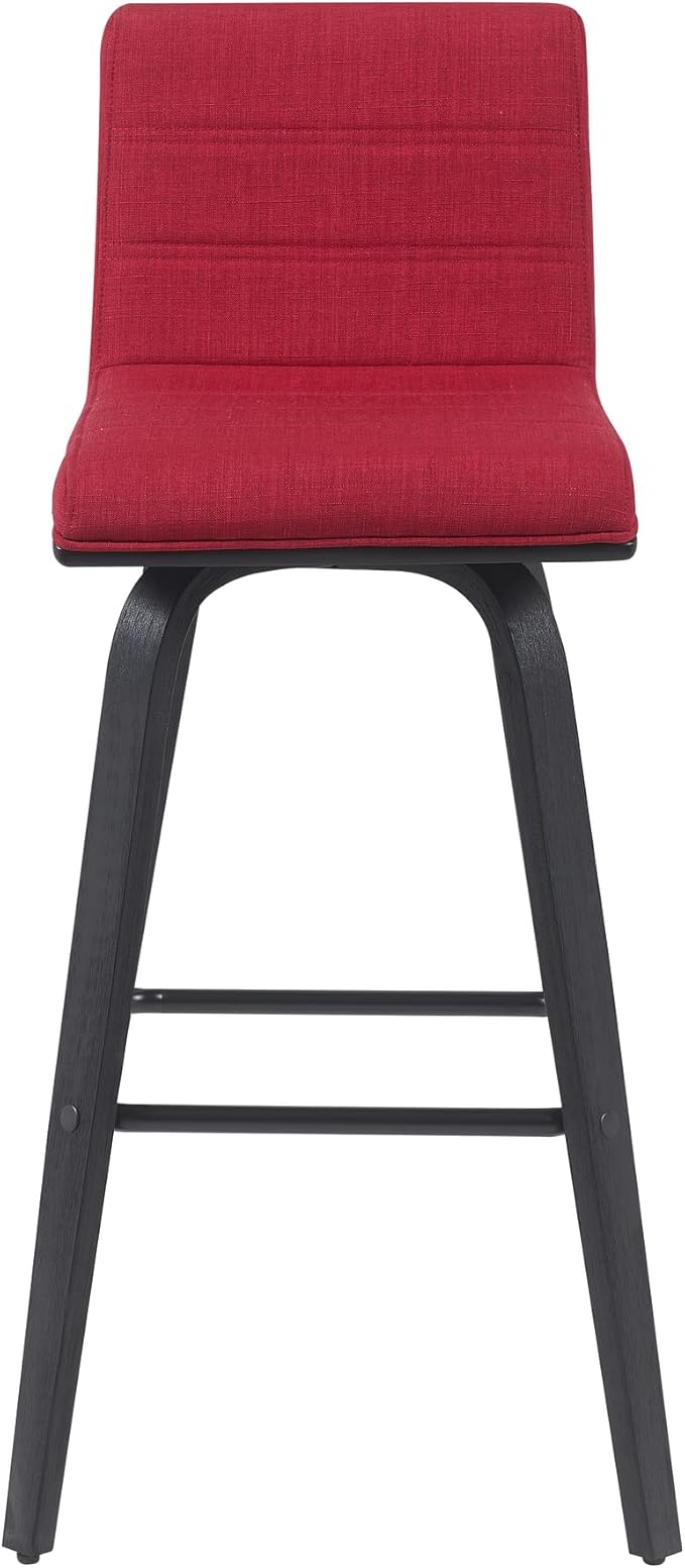 Vienna Modern Swivel Bar Height Stool with Red Upholstered Seat and Brushed Wood Frame Set of 3