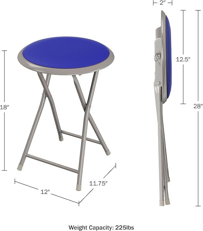 Lavish Home Folding Stool Set - Set of Two 18-Inch Stools with 225lb Capacity for Kitchen, Dorm, or Rec Room - Portable Stools for Adults (Blue)