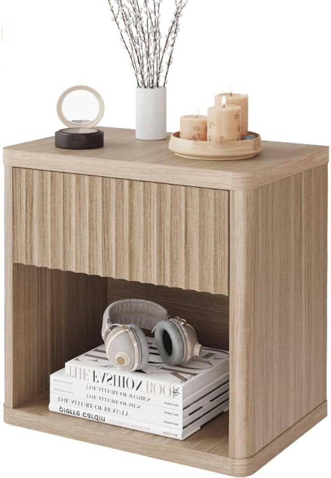 Large Modern Nightstand with Drawer Storage 22.8Inch Wide Fluted Bedside Table End Table for Bedroom, Living Room, Sofa, Couch, Home Office,Mid Century Bed Stands