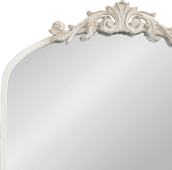 Kate and Laurel Arendahl Traditional Arch Wall Mirror; 24 x 36; Antique White; Vintage Glam Baroque-Inspired Arched Bathroom Vanity Mirror with Ornate Crown