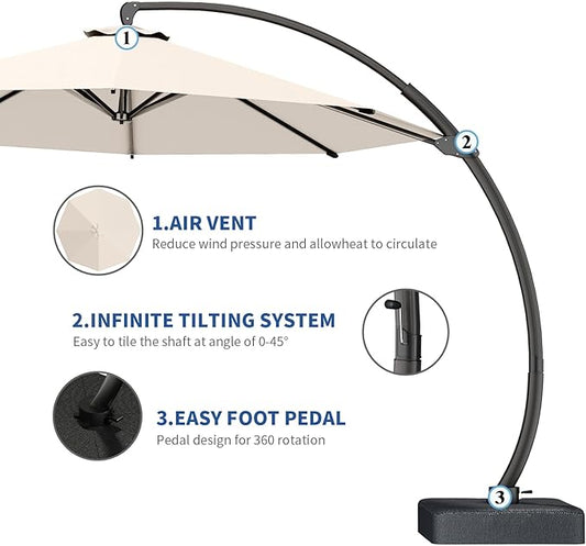 7 Piece Patio Dining Set with 11ft Patio Umbrella (Cream-White), 7 Navy Outdoor HDPE Dining Set with 6 Chairs + 1 Large Table, for Market, Pool, Garden, Backyard, Deck