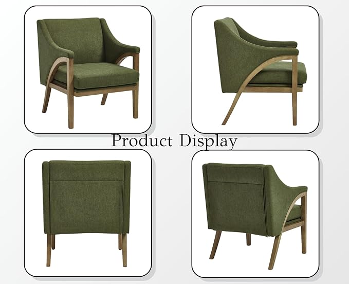 EALSON Modern Accent Chairs Set of 2 Comfy Living Room Chairs with Wooden Frame and Armrest Mid Century Upholstered Fabric Reading Lounge Armchairs for Living Room/Bedroom/Balcony, Chenille Green