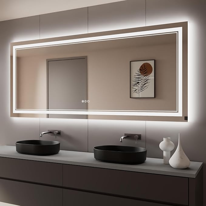 88x38 Inch LED Bathroom Mirror with Lights, Backlit and Front Lighted Bathroom Mirrors for Wall, Anti-Fog Dimmable Memory Shatterproof LED Vanity Mirror for Bathroom
