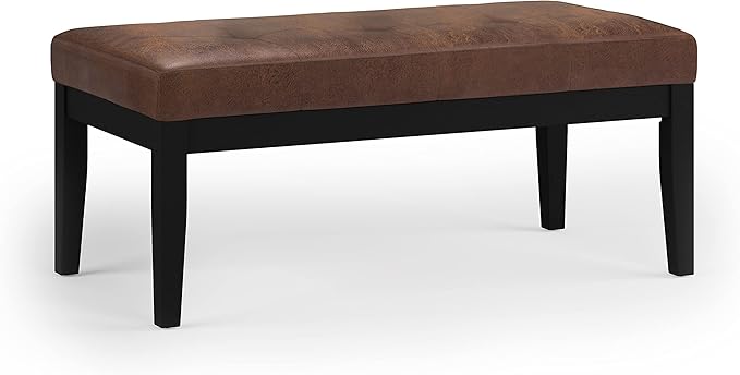 SIMPLIHOME Lacey 41 inch Wide Contemporary Rectangle Tufted Ottoman Bench in Distressed Chestnut Brown Vegan Faux Leather, Assembled, For the Living Room and Bedroom