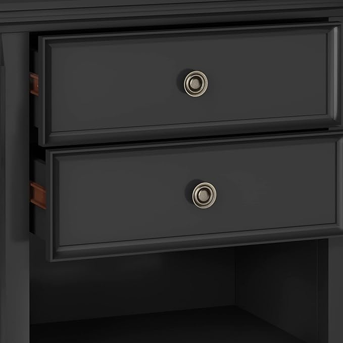 SIMPLIHOME Amherst SOLID WOOD 24 Inch Wide Traditional Bedside Nightstand Table in Black, For the Living Room and Bedroom