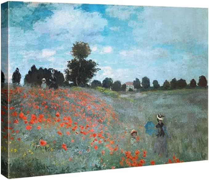 Wieco Art The Poppy Field Near Argenteuil Giclee Canvas Prints Wall Art of Claude Monet Famous Floral Oil Paintings Reproduction Classic Flowers Landscape Pictures Artwork for Bedroom Home Decorations
