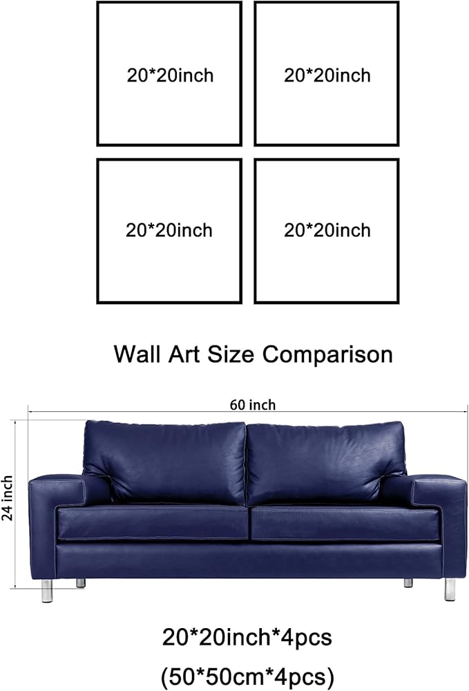 Wieco Art Seaview Sea Beach Canvas Prints Wall Art Large Modern 4 Panels Seascape Giclee Paintings Pictures Stretched and Framed Landscape Artwork Ready to Hang for Home Decorations