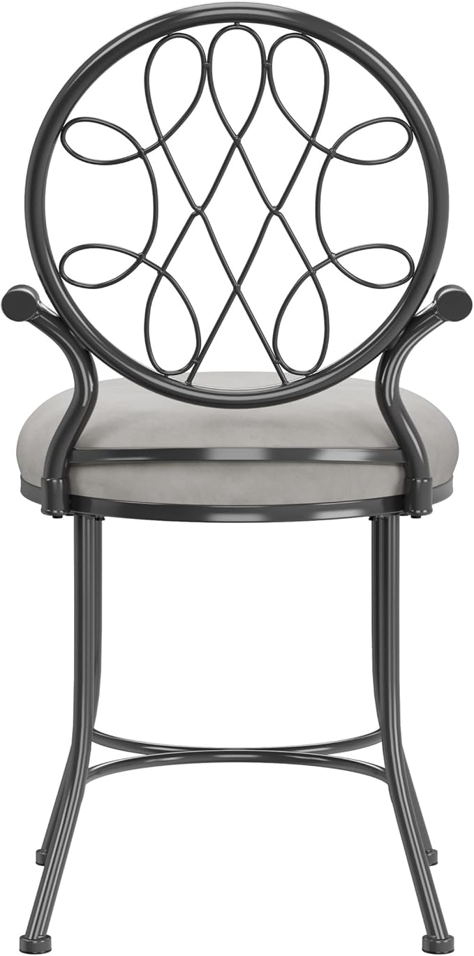 Hillsdale O'Malley Vanity Stool with Spiral Pattern Design, Metallic Gray Fabric