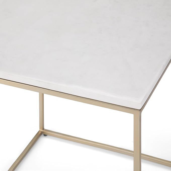 SIMPLIHOME Kline Modern 18 inch Wide Metal Accent Side Table in White, Gold for the Living Room and Bedroom